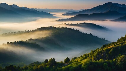 Misty Mountains Dawn's Tranquil Embrace