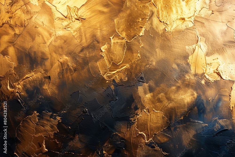 Aufkleber an abstract painting with dynamic strokes of gold and black paint, creating a striking contrast and 