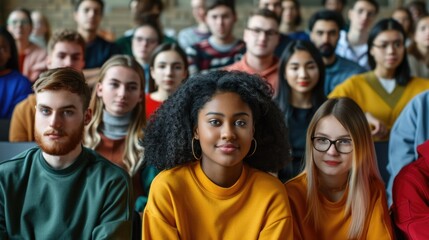 Obraz premium Multiethnic group of university students in lecture hall