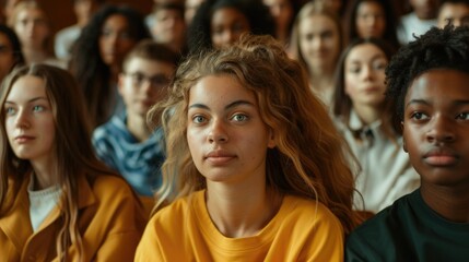 Multiethnic group of university students in lecture hall