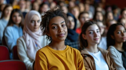 Multiethnic group of university students in lecture hall
