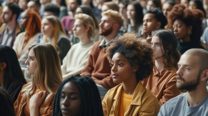 Multiethnic group of university students in lecture hall