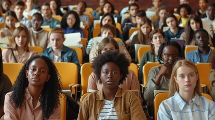 Obraz premium Multiethnic group of university students in lecture hall