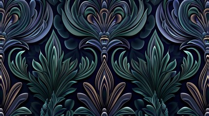 Enchanting Floral Arabesque in Dark Teal Shades