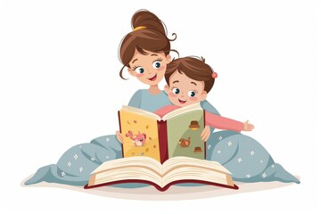 In this heartwarming illustration, a mother lovingly reads a bedtime story to her children, creating cherished memories that will last a lifetime.