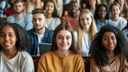 Fototapeta premium Multiethnic group of university students in lecture hall