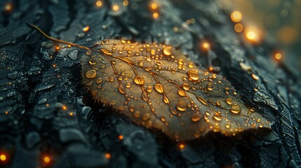 Macro View of a Dew-covered Leaf