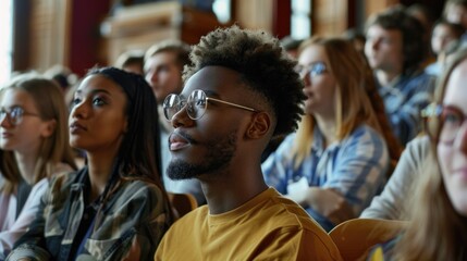 Fototapeta premium Multiethnic group of university students in lecture hall