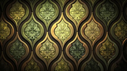 Antique Gold and Emerald Patterned Wallpaper Design