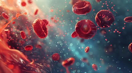 Vibrant blood cells flow illustration, highlighting the effects of sugar on blood health