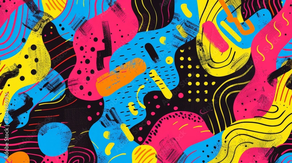 Poster Bright colors form an abstract pattern against a black background, creating a visually striking and dynamic composition