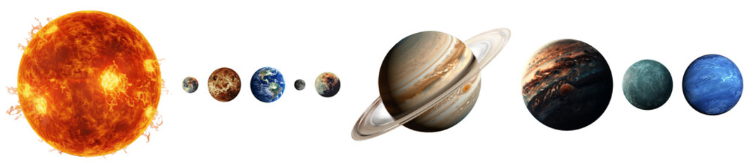 太陽系の惑星10種、太陽、水星、金星、地球、月、火星、木星、土星、海王星、冥王星
