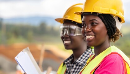 Obraz premium Cheerful black women working in engineering