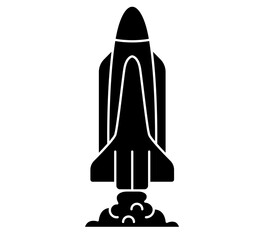 Rocket glyph. Spaceship isolated black illustration. Startup symbol