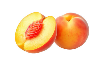 Harvested Splendor: A Peach Divided. On a White or Clear Surface PNG Transparent Background.