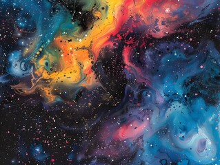  A surreal depiction of the cosmos, featuring swirling galaxies, distant stars, and colorful nebulae.