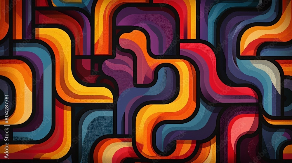 Poster abstract painting of colorful lines and shapes