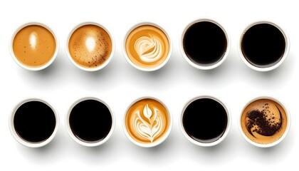 Top view of coffee cups with latte art