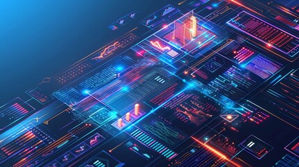 Big data, tech coding of a fintech programmer writing futuristic technology code on computer at night. AI engineer, cloud computing and ux design of software developer checking information database