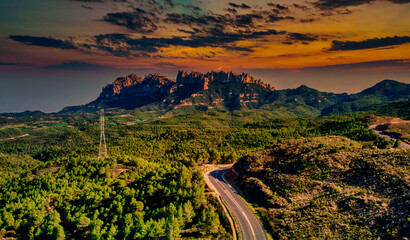 Dramatic Sunset Over Montserrat Viewed from the Forest of Crosses, Barcelona