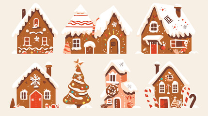 Gingerbread houses vector illustration set. Cartoon