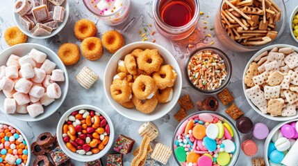 Colorful array of sugary snacks and candies, perfect for sweet cravings and parties