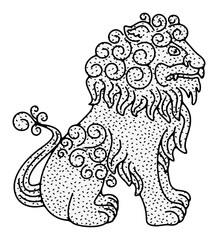 Lion in chinese or oriental style. Animal, beast, sculpture and statue, illustration
