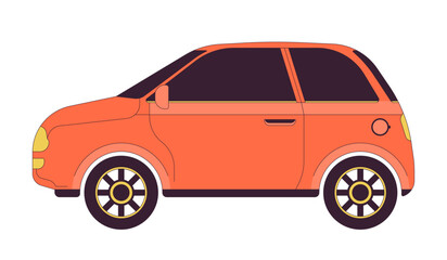 Hatchback car model 2D linear cartoon object. Comfortable family automobile. Driving auto isolated line vector element white background. Two door transport riding color flat spot illustration