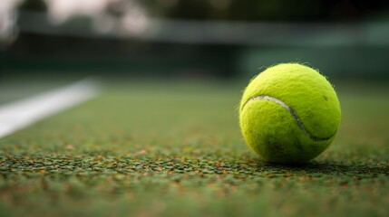 A clean, new tennis ball is ready for play on the tennis court