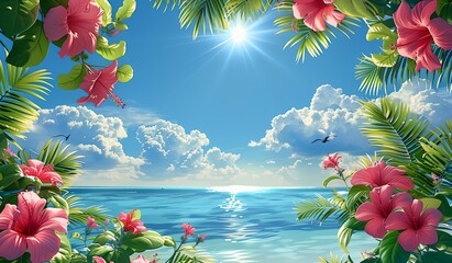 ハイビスカスと青い海