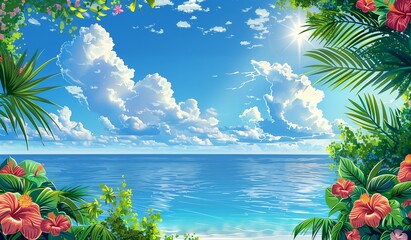 ハイビスカスと青い海