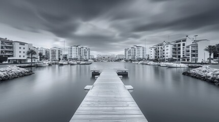 Fototapeta premium Minimalistic view of marina with small pier in Vilamoura, Algarve, Portugal 