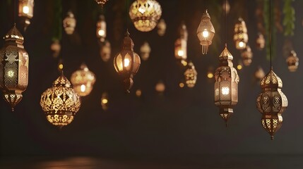 Intricate moroccan lanterns on dark background