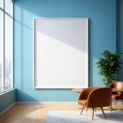 Picture frame mockup with blank canvas for home interior design