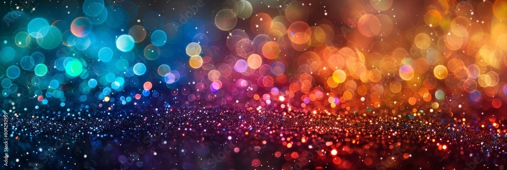 Fototapete colorful bokeh lights create a striking contrast against a dark black background, providing a visual