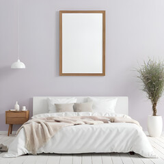 Picture frame mockup with blank canvas in Bedroom for home interior design
