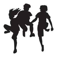 Silhouettes of children jumping into the air