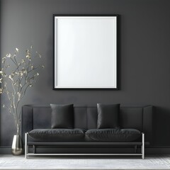 Picture frame mockup with blank canvas for home interior design