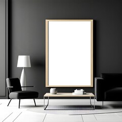 Picture frame mockup with blank canvas for home interior design
