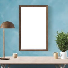 Picture frame mockup with blank canvas for home interior design
