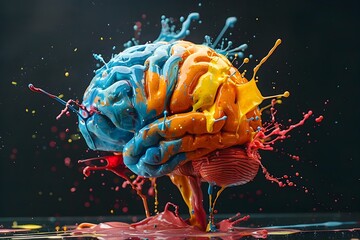 Colorful Conceptual Brain Explosion with Abstract Paint Splashes
