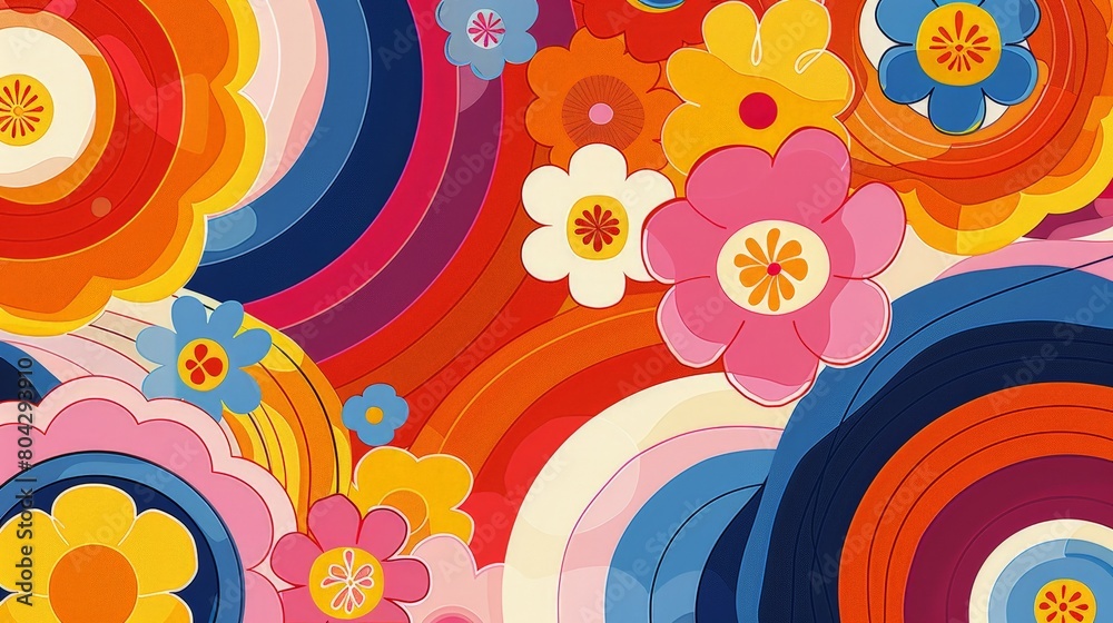 Sticker Colorful Flowers and Circles Painting