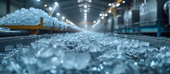 Commercial Ice Production Industrialscale Freezing Process inside an Ice Manufacturing Facility
