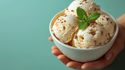 a cup of ice cream with mint leaves on it generativa IA