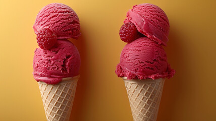 two ice cream cones with a stick that says raspberry on them. generativa IA