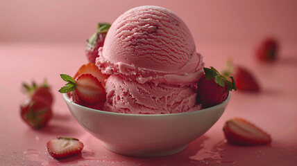 a bowl of ice cream with strawberries in it generativa IA