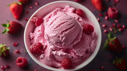 a bowl of ice cream with raspberries in it. generativa IA