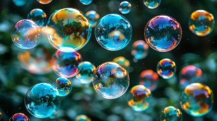 Floating Soap Bubbles in the Air