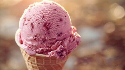 a pink ice cream cone with purple ice cream in it. generativa IA