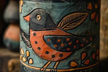 Close Up of Vase With Bird Painting